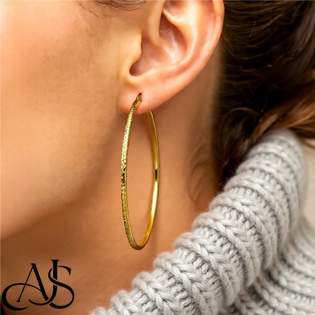 10K and 14K Yellow, White, and Rose Gold Hoop Earrings - Diamond-cut Texture Tube - Lightweight Thin 2mm Width
