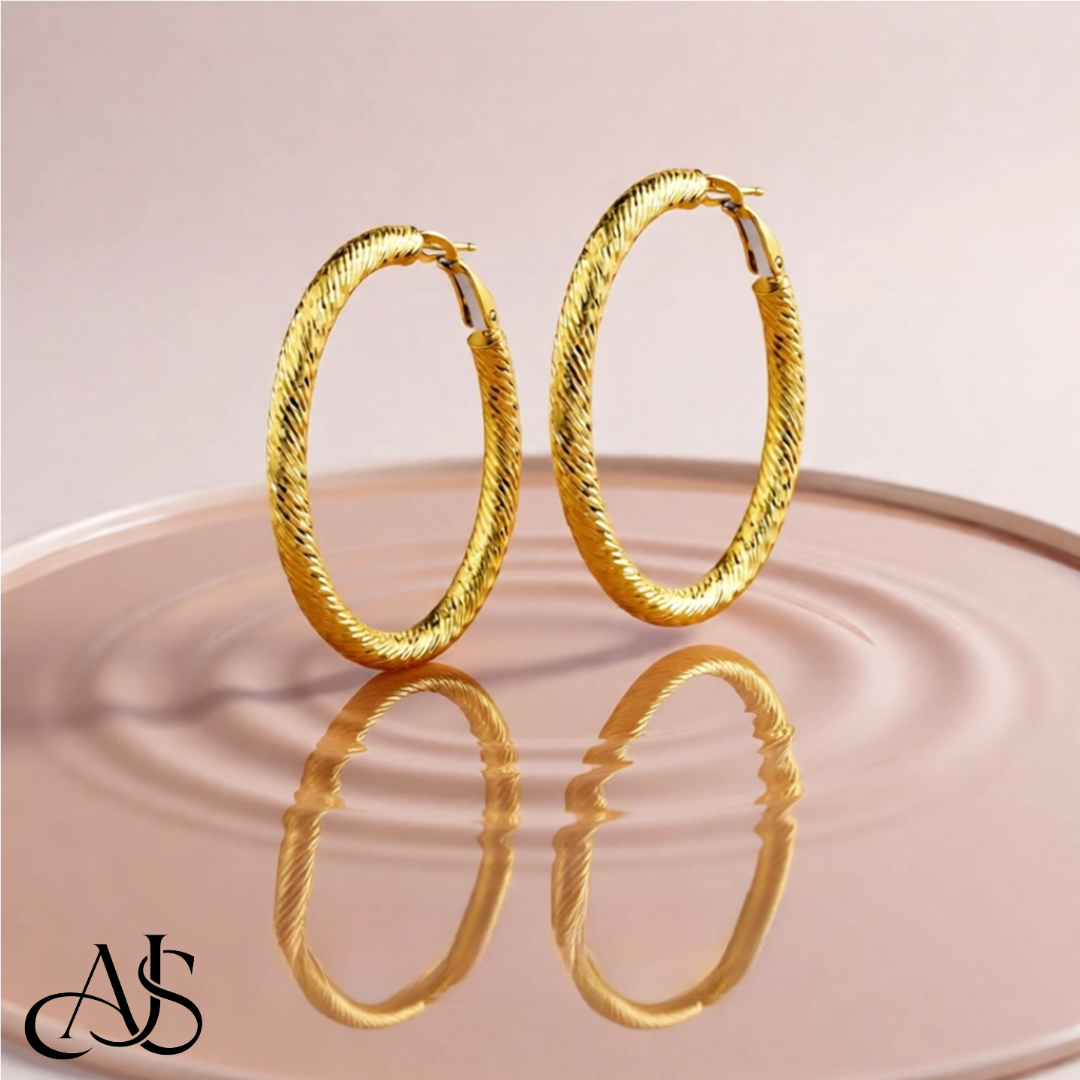 Gold Twist Diamond-cut Texture Omega Clip Backs Hoop Earrings  - 14K Yellow and White Gold Lightweight Thin 3mm