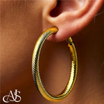 Load image into Gallery viewer, Gold Twist Diamond-cut Texture Omega Clip Backs Hoop Earrings  - 14K Yellow and White Gold Lightweight Thin 4mm
