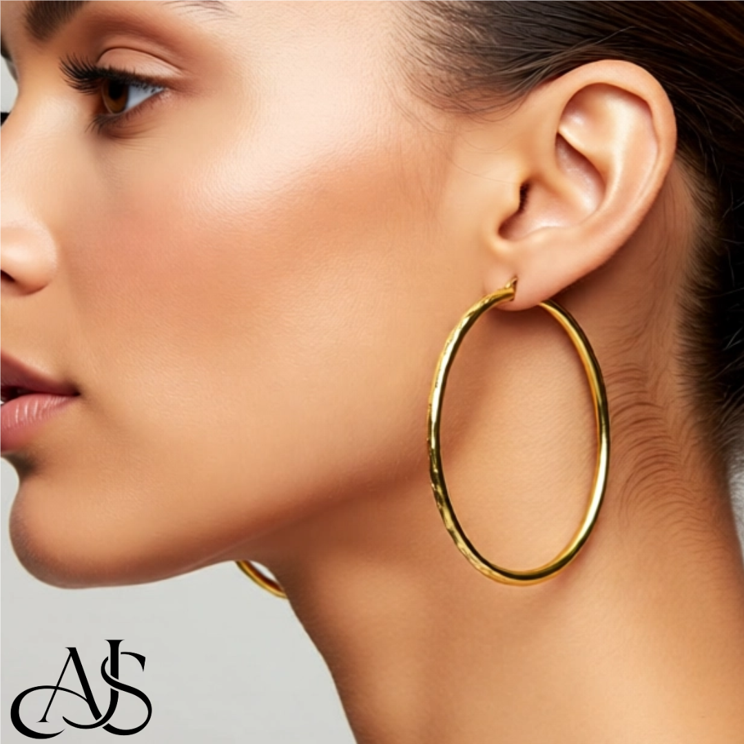 14K Yellow and White Gold Diamond-cut Texture Hoop Earrings - Lightweight Thin 3mm