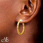 Load image into Gallery viewer, 14K Yellow and White Gold Twist Diamond-cut Texture Hoop Earrings - Lightweight Thin 3mm
