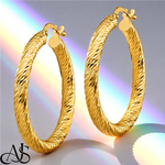 Load image into Gallery viewer, 14K Yellow and White Gold Twist Diamond-cut Texture Hoop Earrings - Lightweight Thin 3mm
