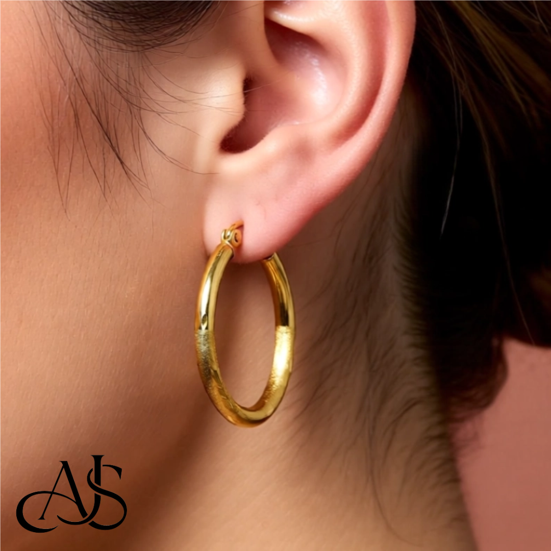 Gold Hoop Earrings Satin and Diamond-cut Texture - 10K and 14K Yellow, White and Rose Gold - Lightweight Thin 2mm