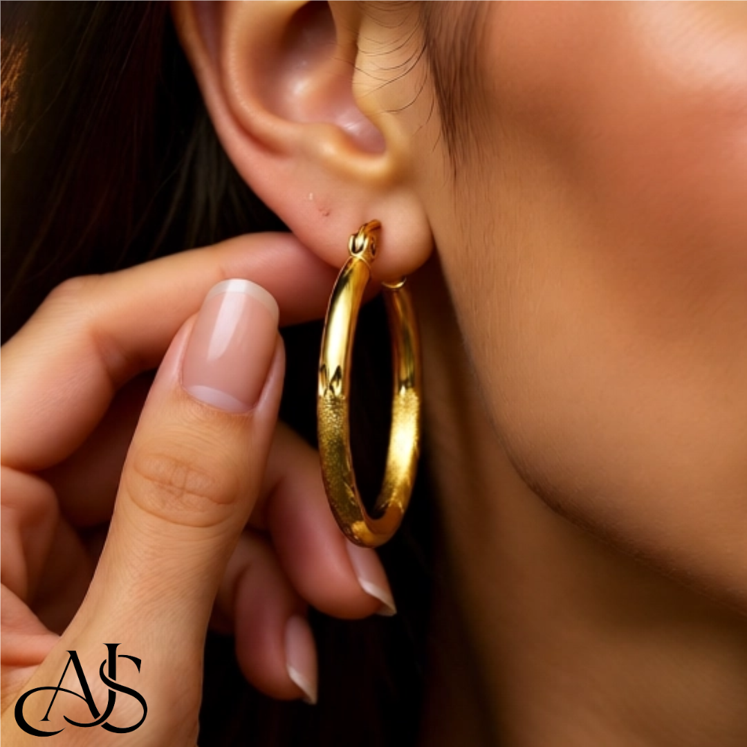 Gold Hoop Earrings Satin and Diamond-cut Texture - 10K and 14K Yellow, White and Rose Gold - Lightweight Thin 2mm
