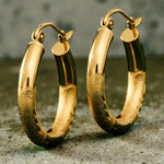 Load image into Gallery viewer, Gold Hoop Earrings Satin and Diamond-cut Texture - 10K and 14K Yellow, White and Rose Gold - Lightweight Thin 3mm
