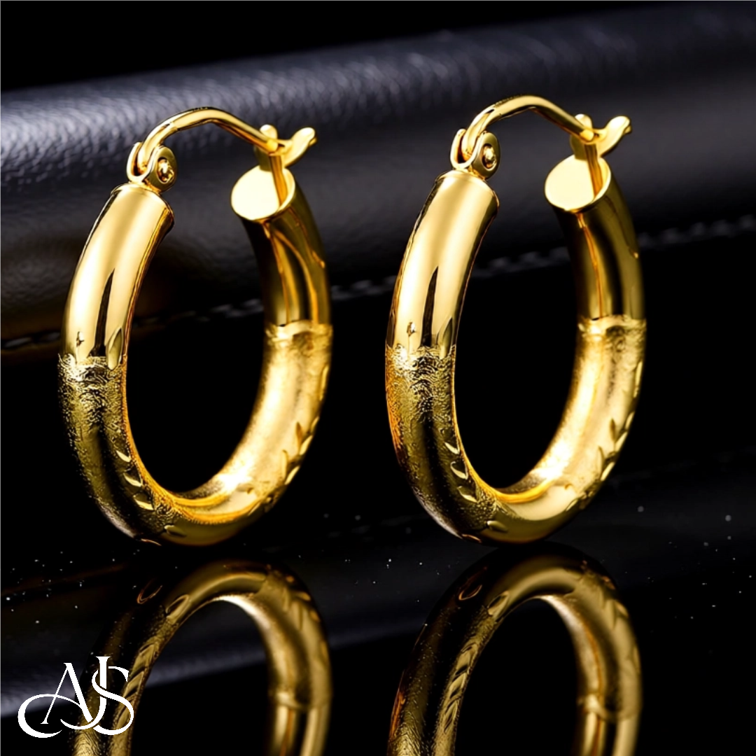 Gold Hoop Earrings Satin and Diamond-cut Texture - 10K and 14K Yellow, White and Rose Gold - Lightweight Thin 3mm