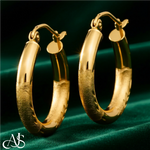 Load image into Gallery viewer, Gold Hoop Earrings Satin and Diamond-cut Texture - 10K and 14K Yellow, White and Rose Gold - Lightweight Thin 3mm
