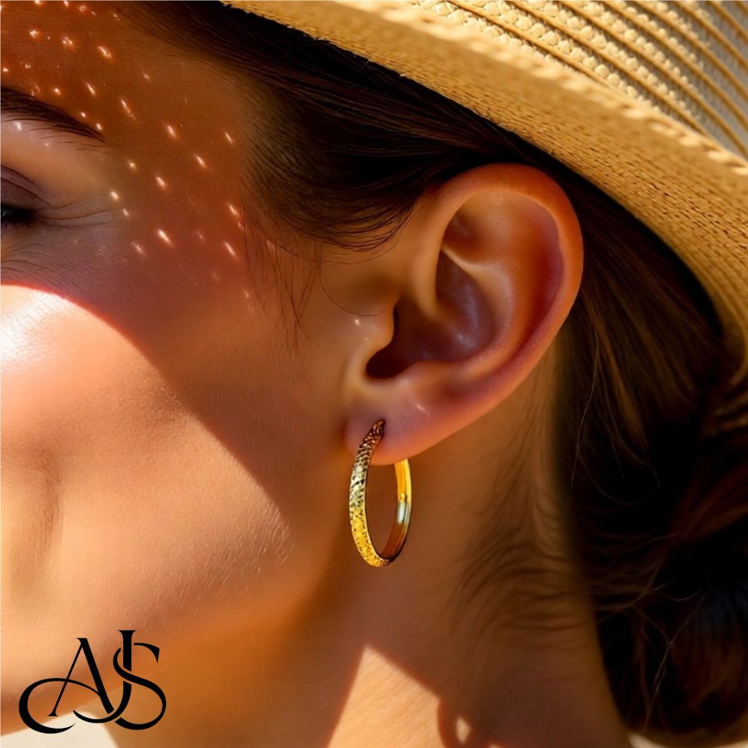 10K and 14K Yellow White Gold Diamond-cut Texture Hoop Earrings - Lightweight Thin 2.75mm