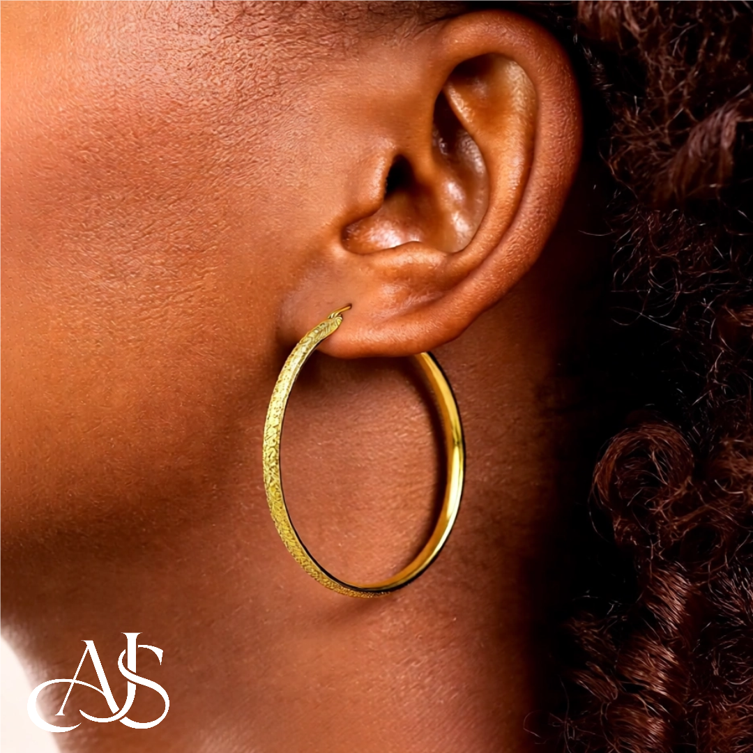 10K and 14K Yellow White Gold Diamond-cut Texture Hoop Earrings - Lightweight Thin 2.75mm