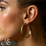 Load image into Gallery viewer, 10K and 14K Yellow White Gold Diamond-cut Texture Hoop Earrings - Lightweight Thin 3.5mm
