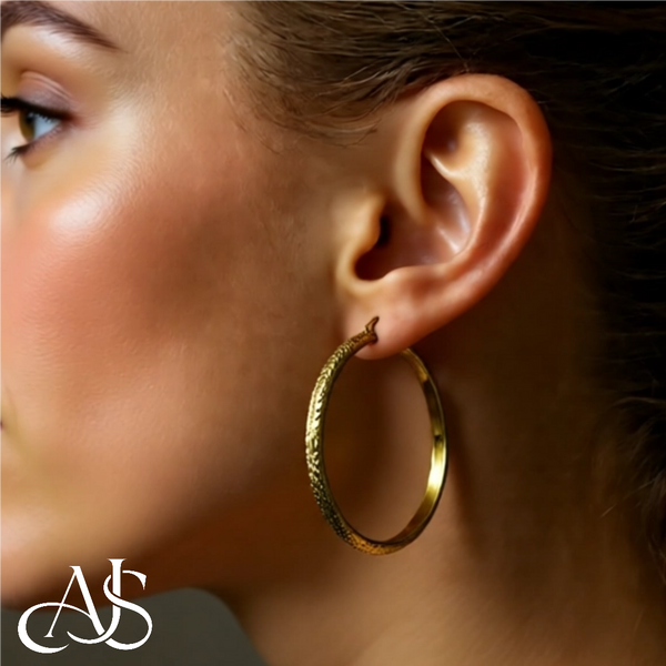 10K and 14K Yellow White Gold Diamond-cut Texture Hoop Earrings - Lightweight Thin 3.5mm