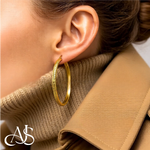 Load image into Gallery viewer, 10K and 14K Yellow White Gold Diamond-cut Texture Hoop Earrings - Lightweight Thin 3.5mm
