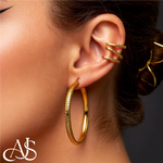 Load image into Gallery viewer, 10K and 14K Yellow White Gold Diamond-cut Texture Hoop Earrings - Lightweight Thin 3.5mm
