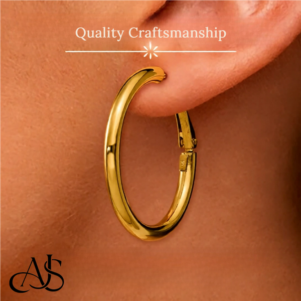 10K and 14K Yellow, White and Rose Gold Omega Clip Back Hoop Earrings - Lightweight Thin 3mm