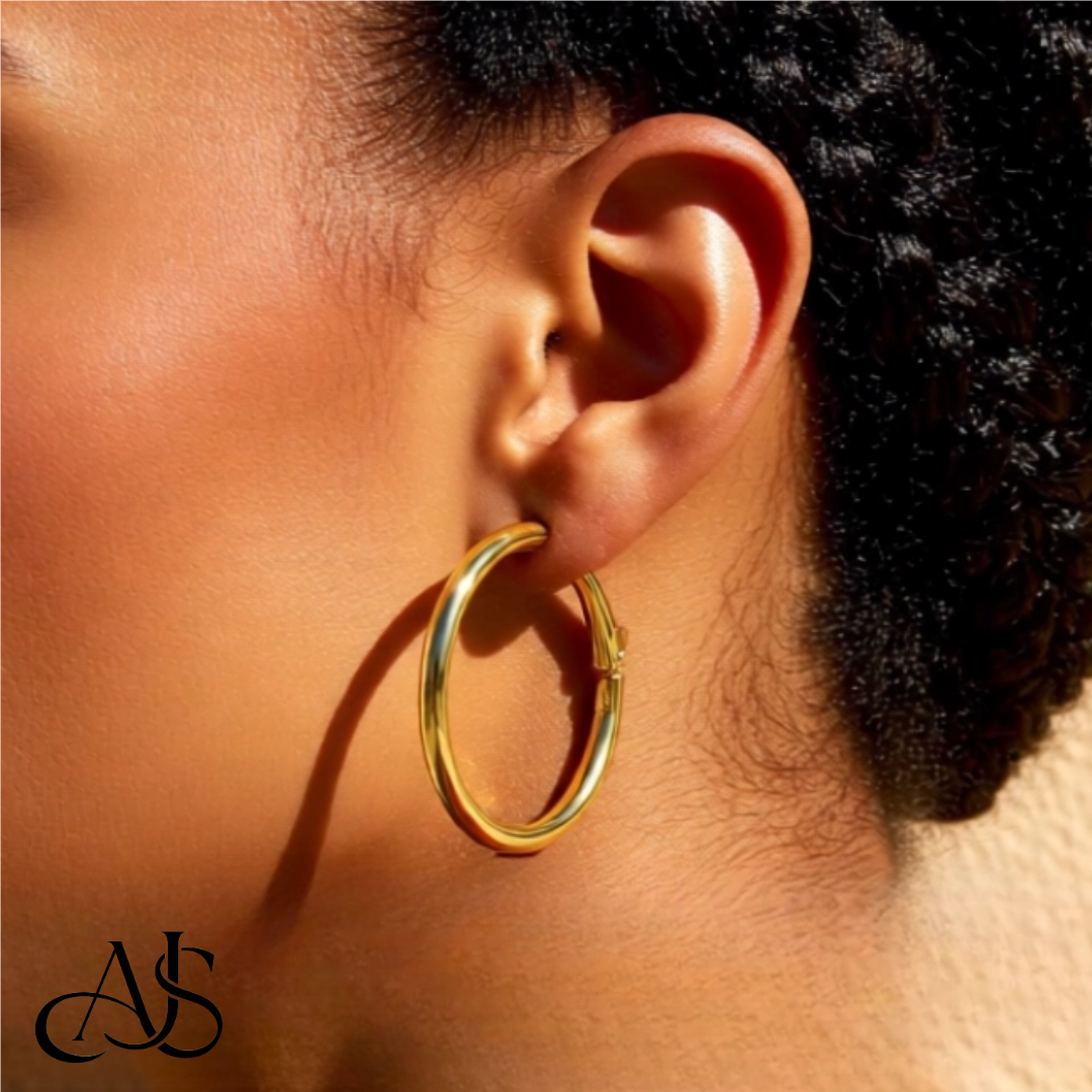 10K and 14K Yellow, White and Rose Gold Omega Clip Back Hoop Earrings - Lightweight Thin 3mm