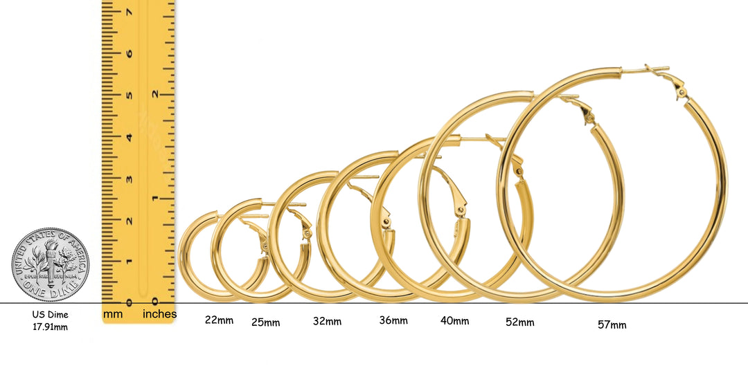 10K and 14K Yellow, White and Rose Gold Omega Clip Back Hoop Earrings - Lightweight Thin 3mm
