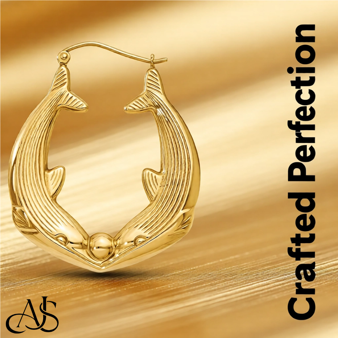 14K Yellow Gold Kissing Dolphin Hoop Earrings - 4 Sizes