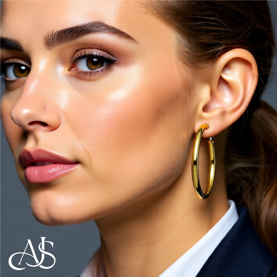 10K Yellow Gold and 14K Yellow White Gold Omega Clip Back Hoop Earrings - Lightweight Thin 4mm