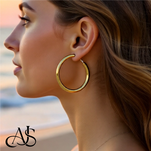 10K Yellow Gold and 14K Yellow White Gold Omega Clip Back Hoop Earrings - Lightweight Thin 4mm