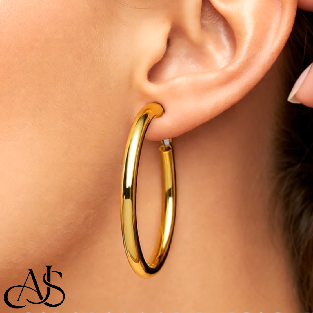10K Yellow Gold and 14K Yellow White Gold Omega Clip Back Hoop Earrings - Lightweight Thin 4mm