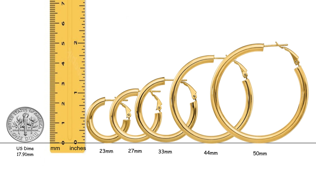 10K Yellow Gold and 14K Yellow White Gold Omega Clip Back Hoop Earrings - Lightweight Thin 4mm