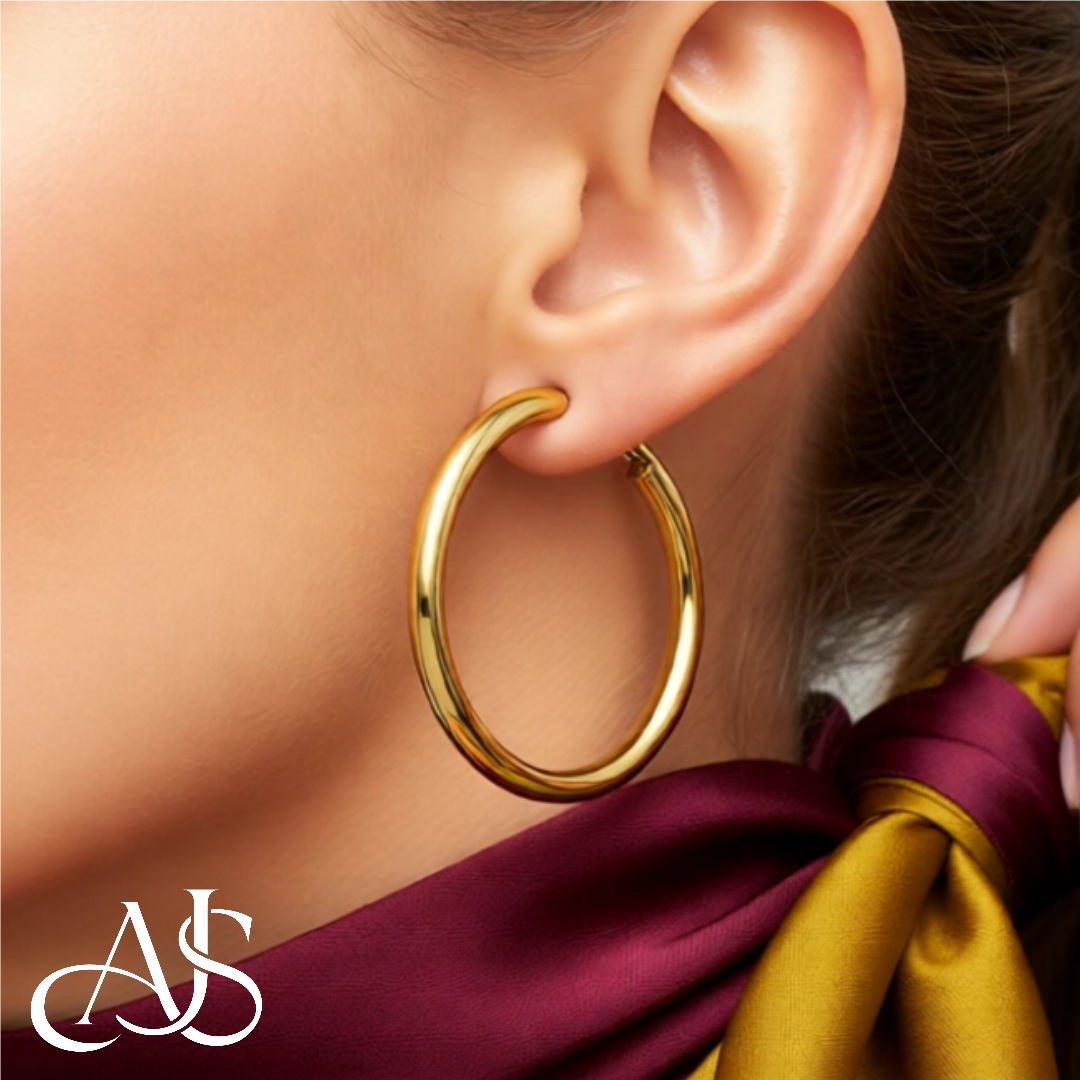 10K Yellow Gold and 14K Yellow White Gold Omega Clip Back Hoop Earrings - Lightweight Thin 4mm