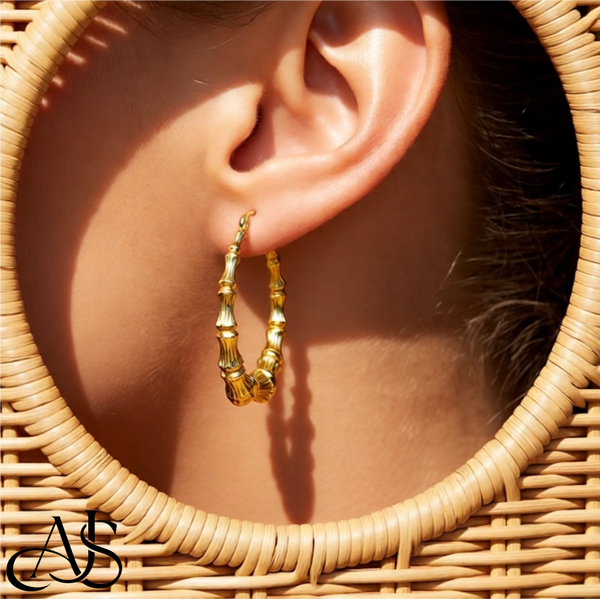 14K Yellow Gold Lightweight Bamboo Hoop Earrings