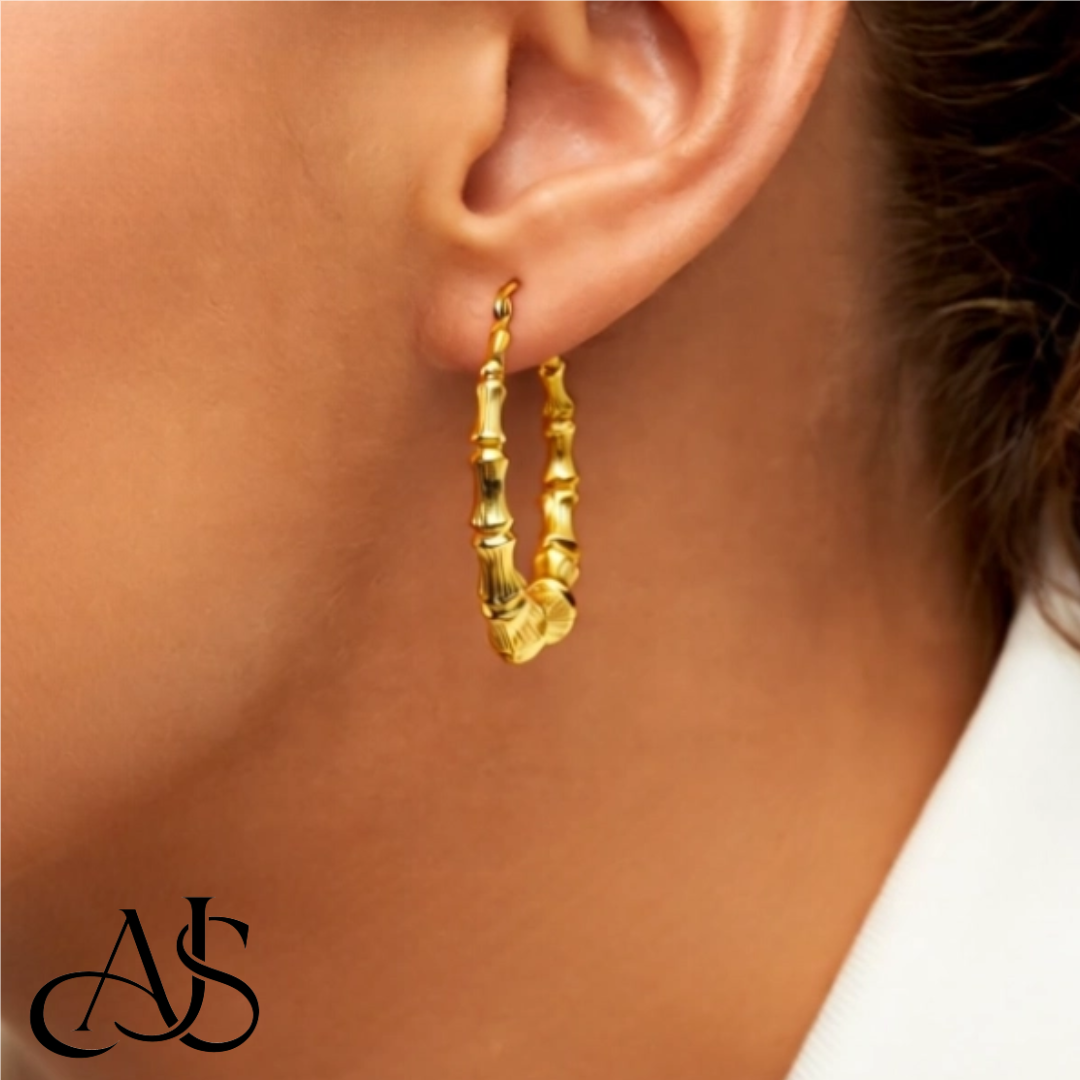 14K Yellow Gold Lightweight Bamboo Hoop Earrings