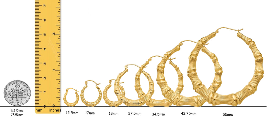 14K Yellow Gold Lightweight Bamboo Hoop Earrings