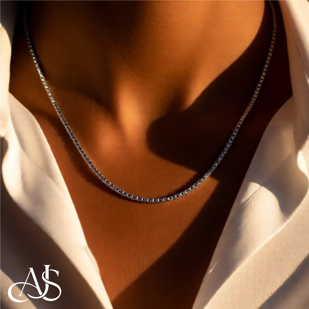 Sterling Silver Box Chain Necklace and Bracelets