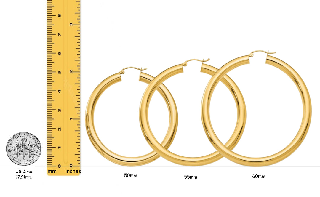 Gold Polished Classic Tube Hinged Wire Hoop Earrings 10K Yellow 14K Yellow White Gold - Lightweight Thin 5mm