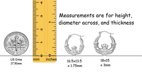 14K White Gold Claddagh Hoop Earrings