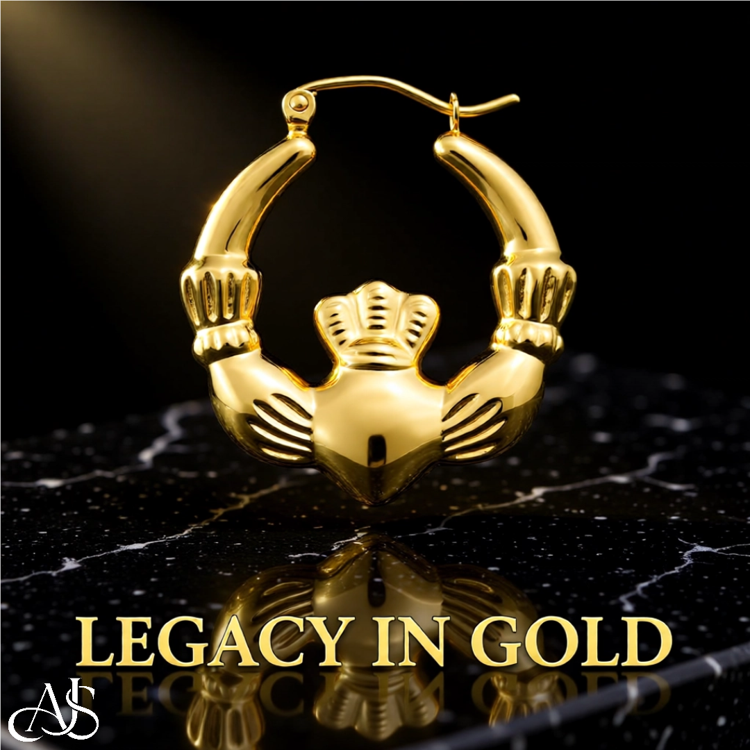 14K Yellow Gold Claddagh Hoop Earrings