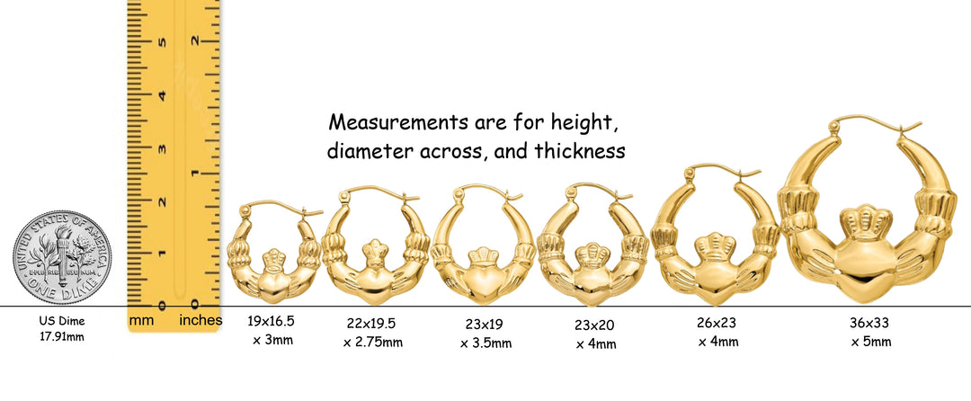 14K Yellow Gold Claddagh Hoop Earrings