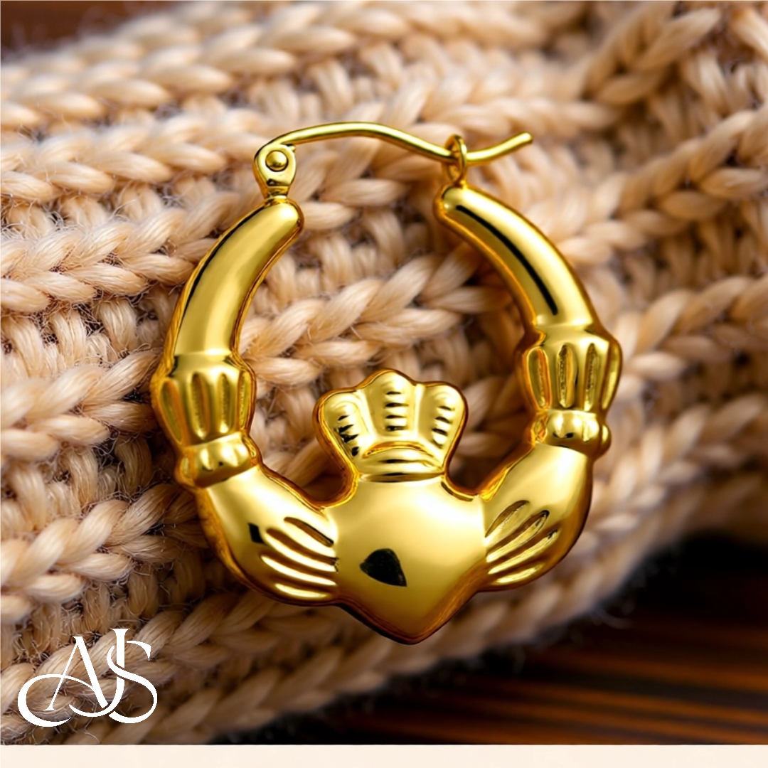 10K Yellow Gold Claddagh Hoop Earrings