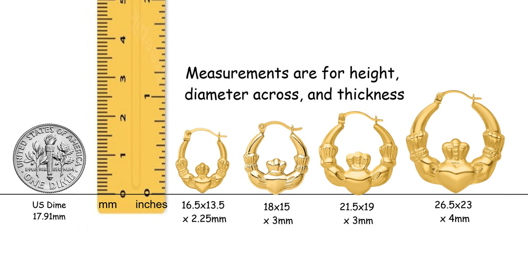 14K Yellow Gold Claddagh Hoop Earrings