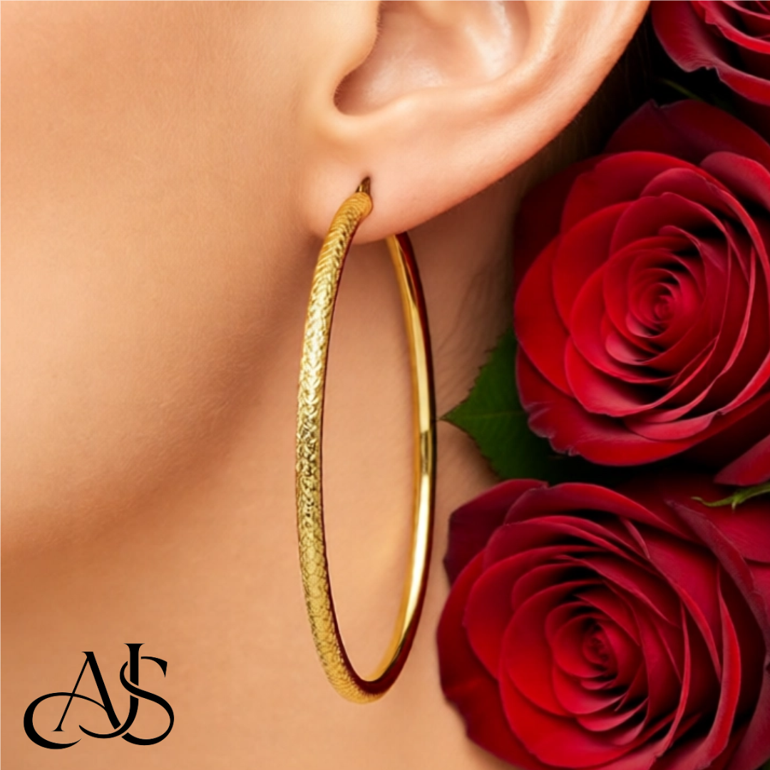 Gold Diamond-cut Texture Hoop Earrings - 10K and 14K Yellow, White and Rose Gold - Lightweight Thin 3mm