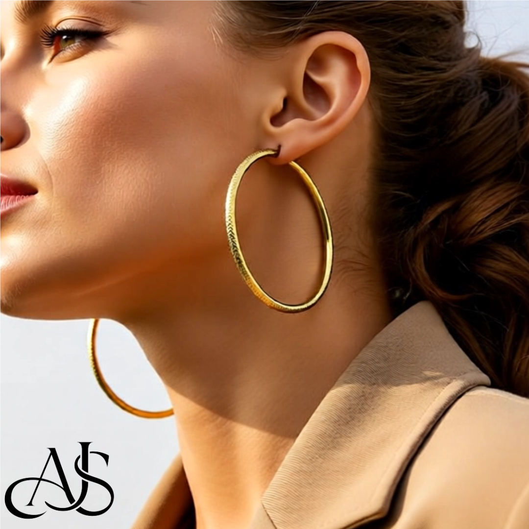 Gold Diamond-cut Texture Hoop Earrings - 10K and 14K Yellow, White and Rose Gold - Lightweight Thin 3mm