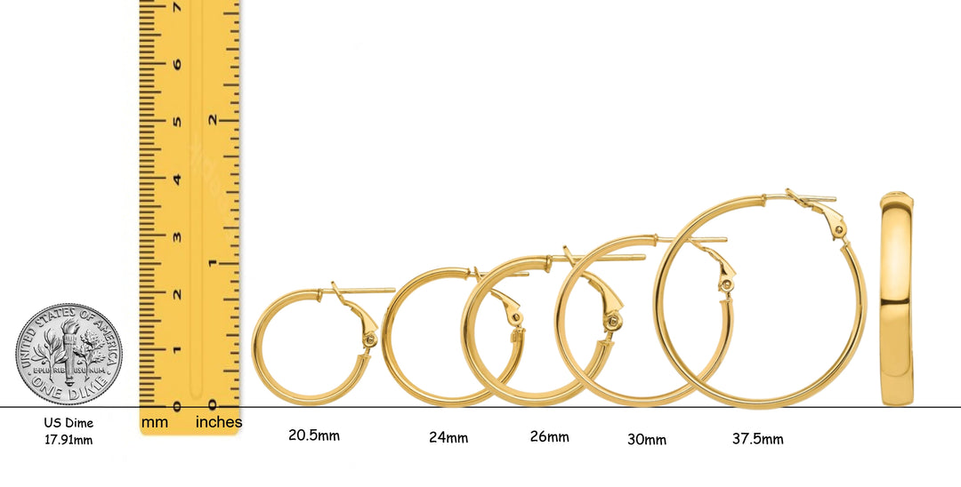 Gold Half Round Omage Backs Hoop Earrings - 10K and 14K Yellow or White Gold - Lightweight Thin 5mm