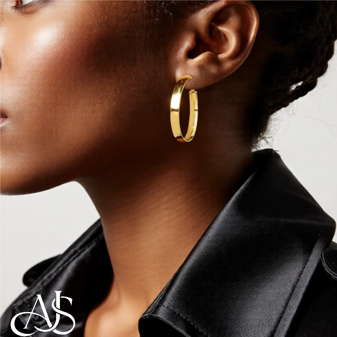 Gold Half Round Omage Backs Hoop Earrings - 10K and 14K Yellow or White Gold - Lightweight Thin 5mm