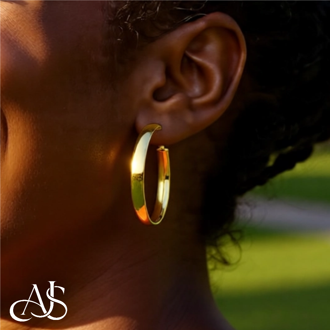 Gold Half Round Omage Backs Hoop Earrings - 10K and 14K Yellow or White Gold - Lightweight Thin 5mm