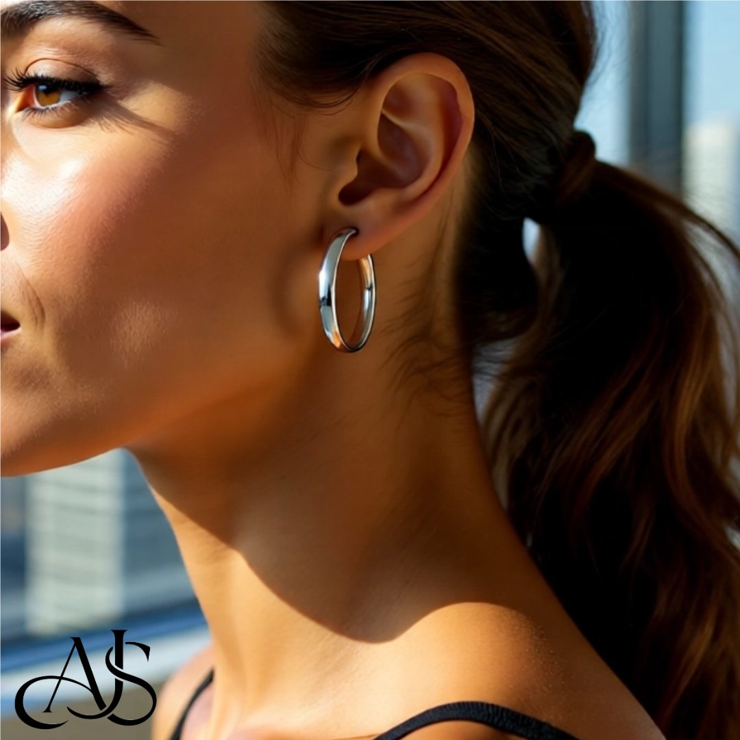 Gold Half Round Omage Backs Hoop Earrings - 10K and 14K Yellow or White Gold - Lightweight Thin 5mm