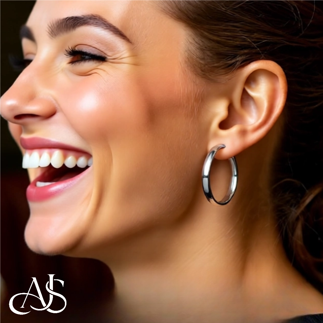 Gold Half Round Omage Backs Hoop Earrings - 10K and 14K Yellow or White Gold - Lightweight Thin 5mm