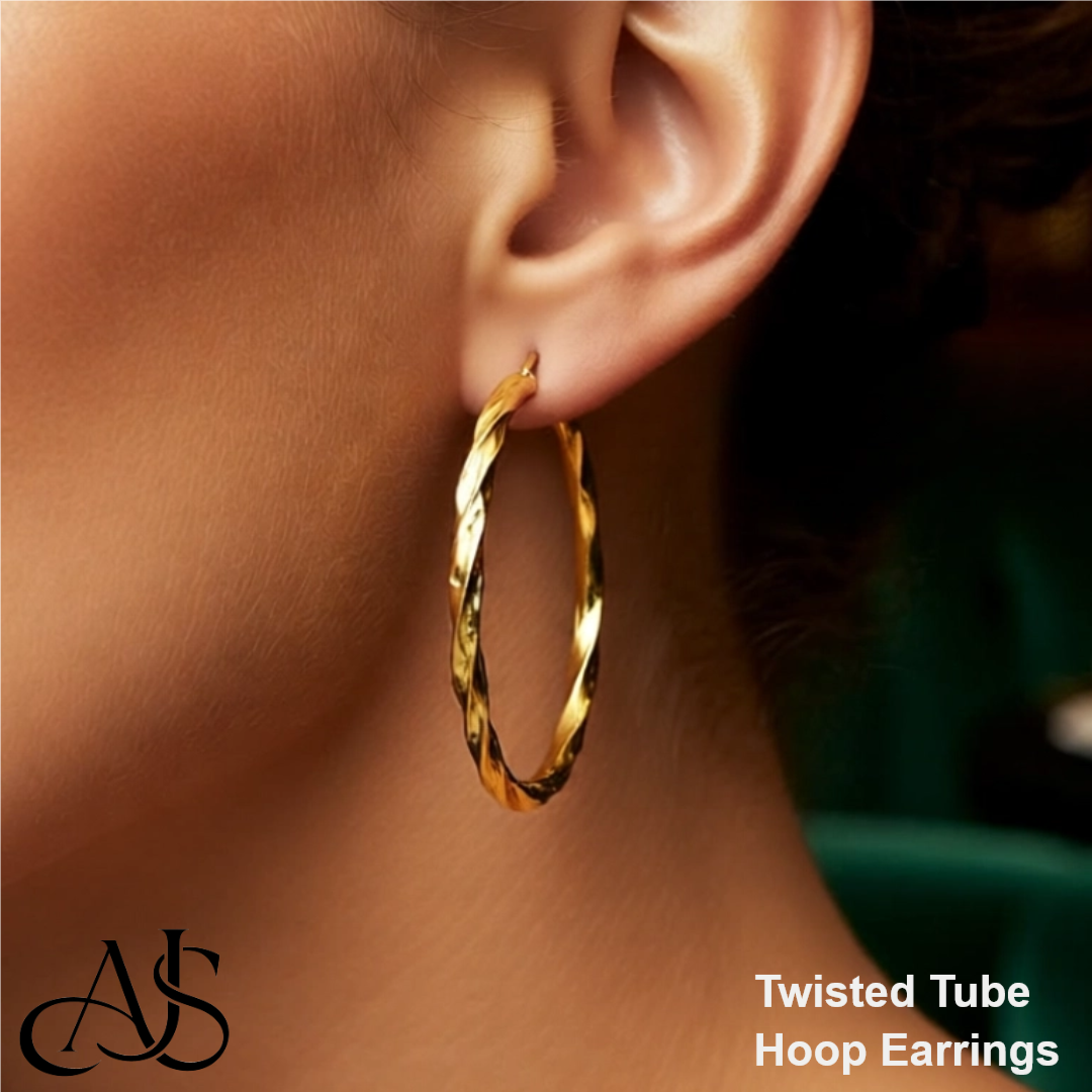 Gold Twisted Hoop Earrings - 10K and 14K Yellow and White Gold - Lightweight Thin 3mm