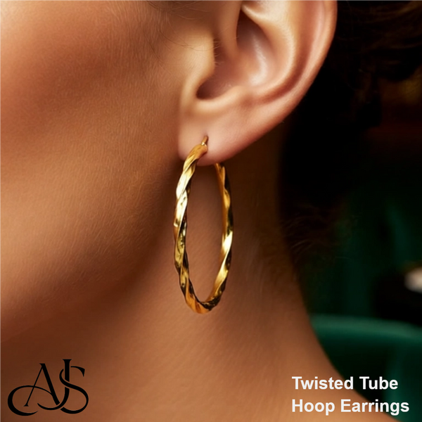 Gold Twisted Hoop Earrings - 10K and 14K Yellow and White Gold - Lightweight Thin 3mm