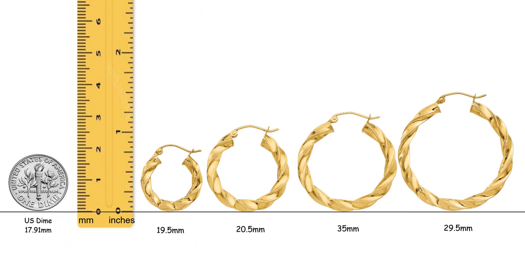 Gold Twisted Hoop Earrings - 14K Yellow and White Gold - Lightweight Thin 4mm