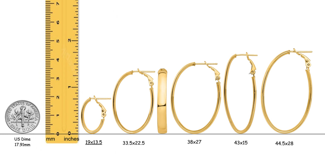Gold Half Round Tube Oval Omega Backs Hoop Earrings - 10K and 14K Yellow or White Gold - Lightweight Thin 5mm