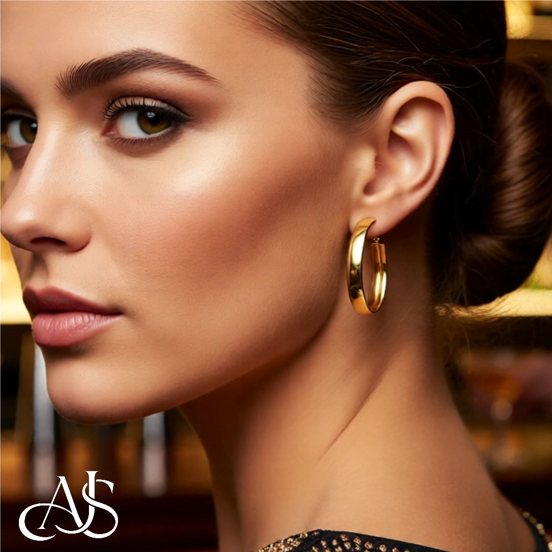 Gold Half Round Tube Oval Omega Backs Hoop Earrings - 10K and 14K Yellow or White Gold - Lightweight Thin 5mm