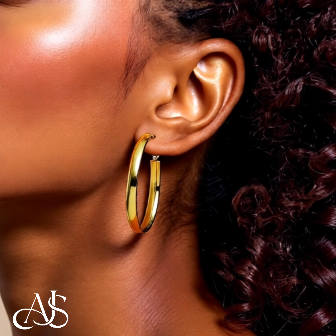 Gold Half Round Tube Oval Omega Backs Hoop Earrings - 10K and 14K Yellow or White Gold - Lightweight Thin 5mm