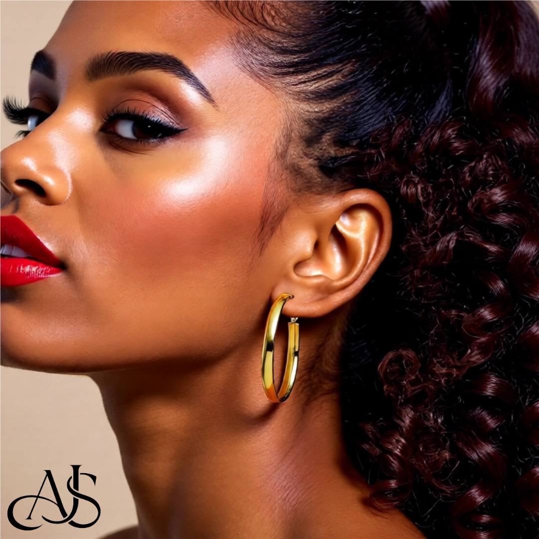 Gold Half Round Tube Oval Omega Backs Hoop Earrings - 10K and 14K Yellow or White Gold - Lightweight Thin 5mm
